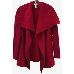 Chicos Razzie Red 100% Wool Open Front Cardigan Sweater Jacket Medium (1) 8/10